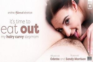 Odette C. & Sandy Morrison – Curvy stepmom Odette gets her hairy pussy and big ass licked by her stepdaughter Sandy Morrison